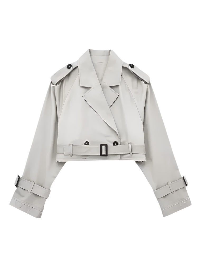 Siena - Trench Corto con Cintura-Trench Coat-Grigio chiaro-XS-Maravelli